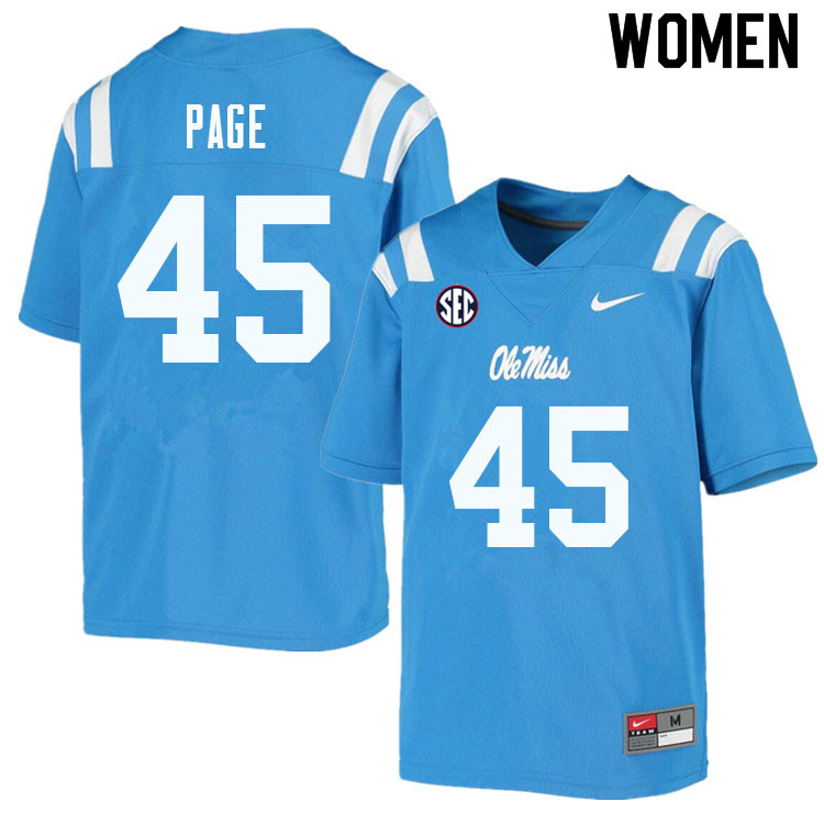 Women #45 Fred Page Ole Miss Rebels College Football Jerseys Sale-Powder Blue